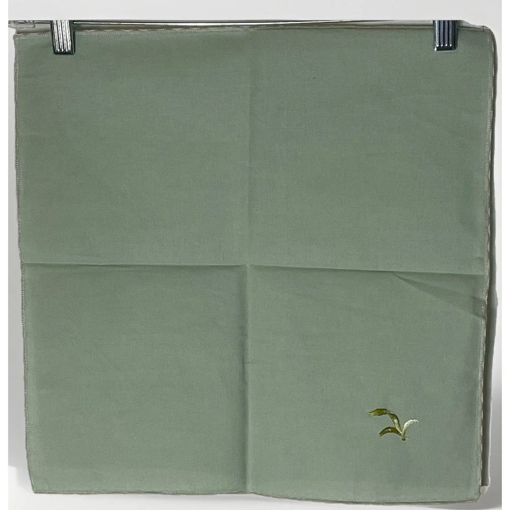 Sage Green Embroidered Cotton Tablecloth Set 50x78 + 6 Napkins Floral Dining